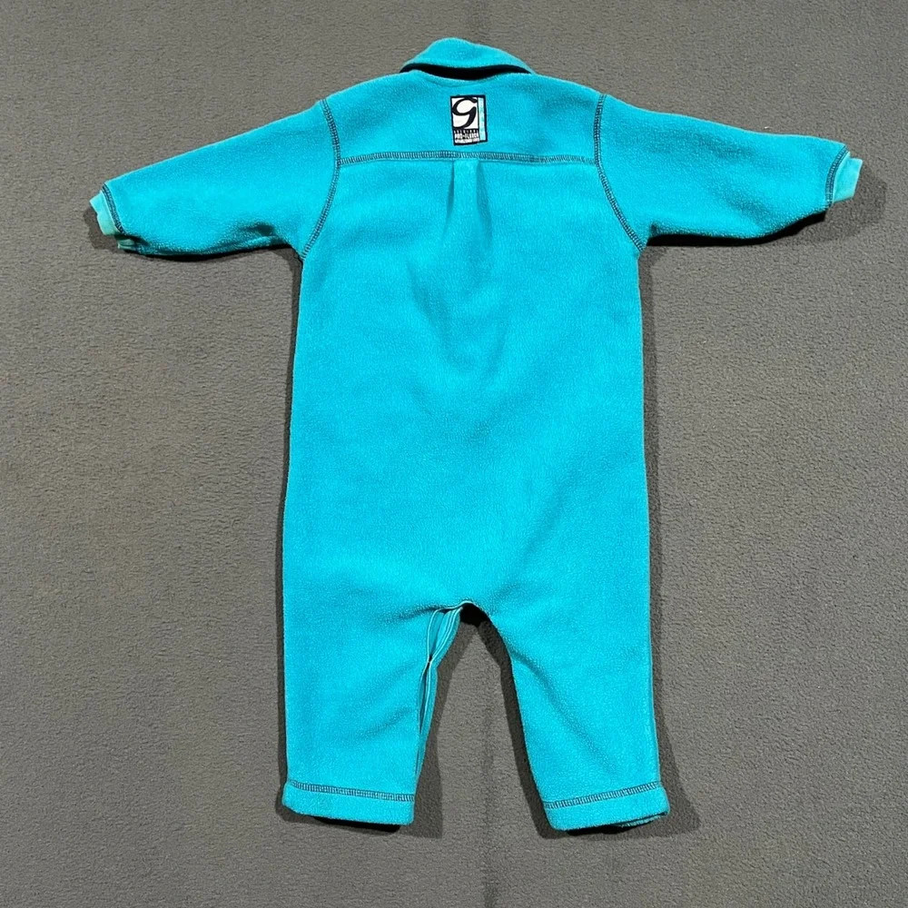 VTG Baby Gap Fleece Bodysuit Jumpsuit Teal Blue Size L 12 18 Months Snap Closure